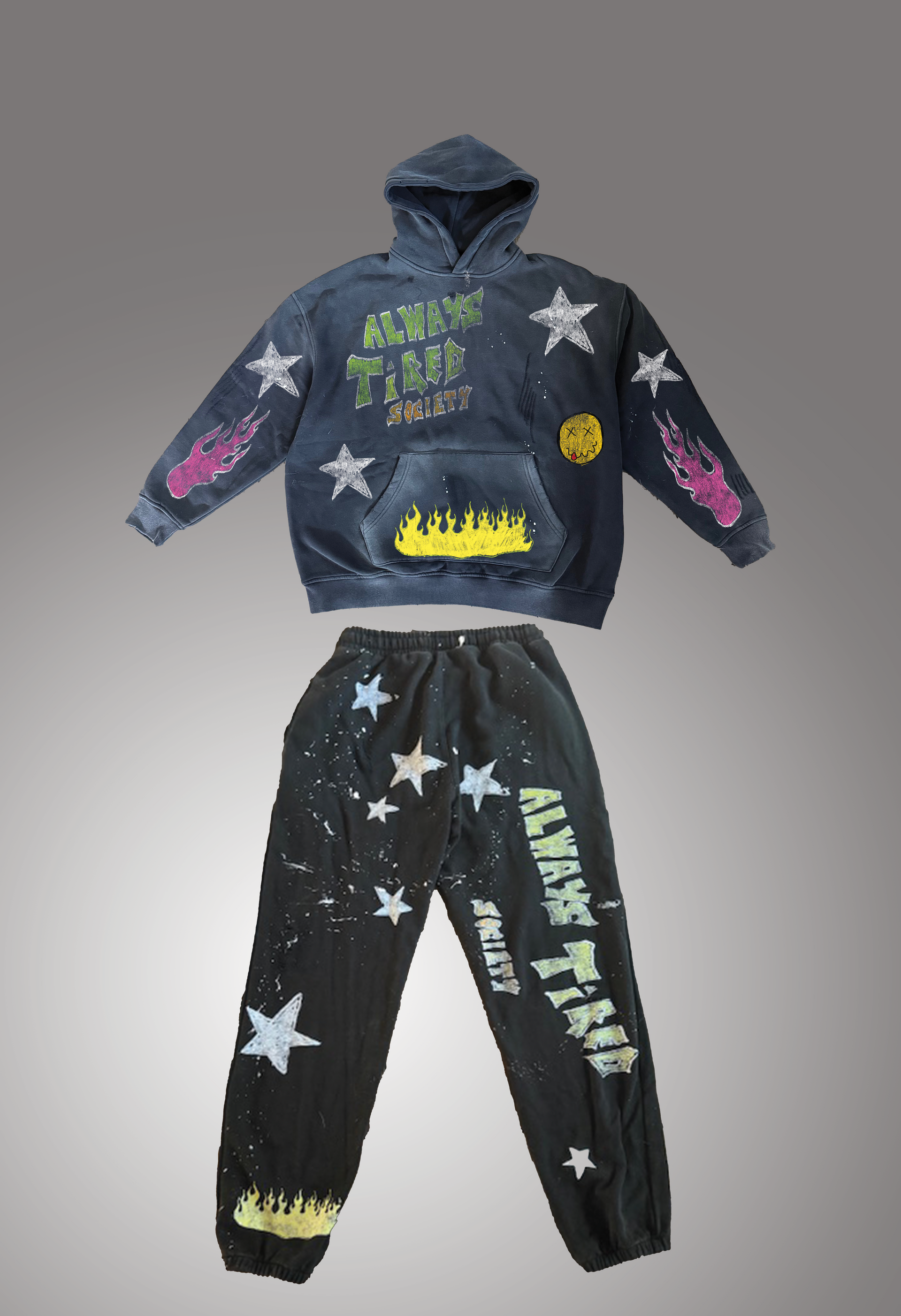 Distressed Graffiti Sweat Suit
