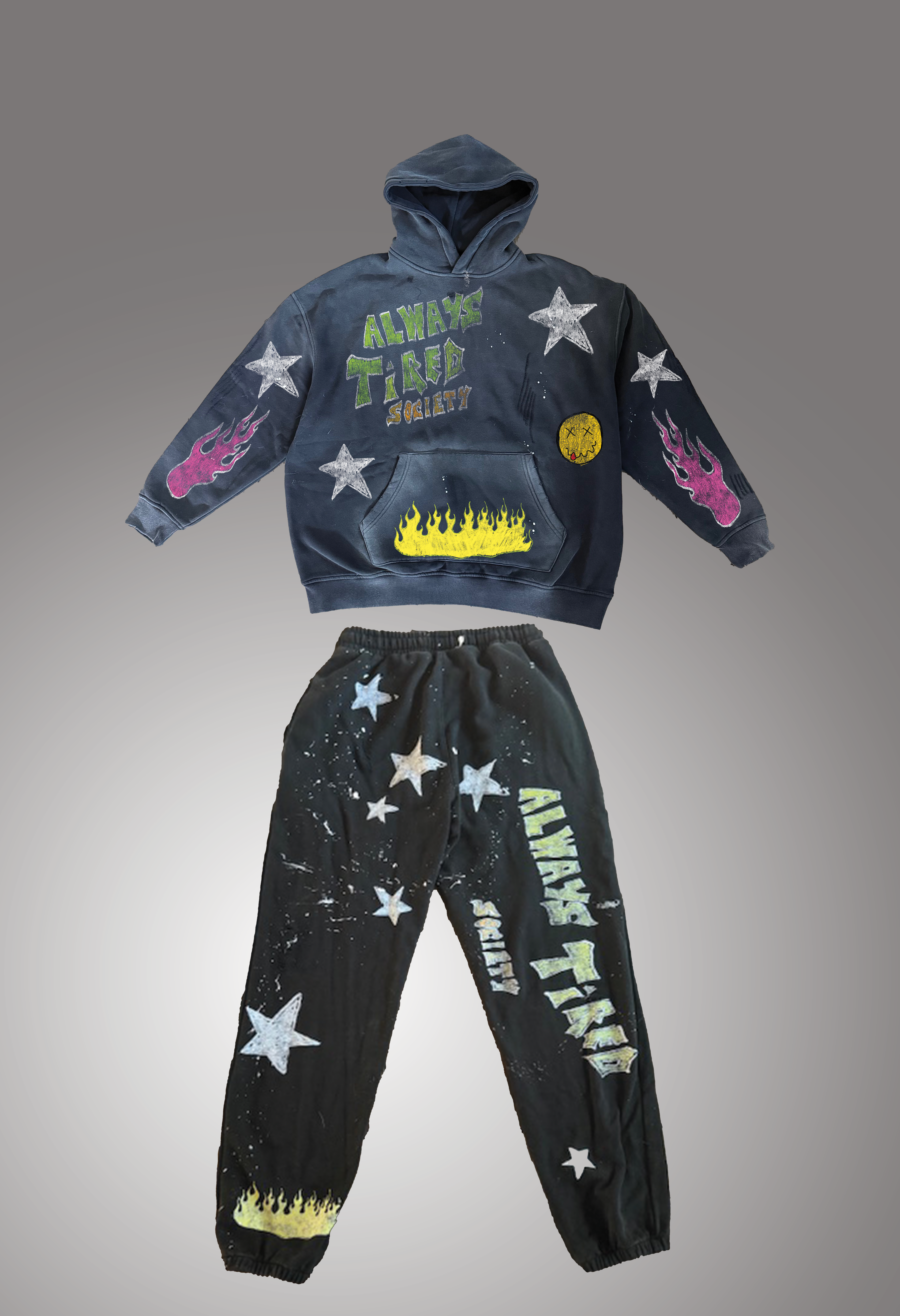 Distressed Graffiti Sweat Suit